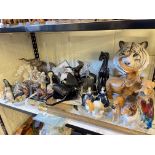 Collection of glass and china ornaments including Beswick Elephant, two Royal Doulton Debbie figure,