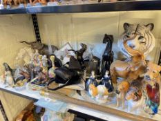 Collection of glass and china ornaments including Beswick Elephant, two Royal Doulton Debbie figure,