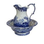 Spode Italian blue and white wash bowl and jug.