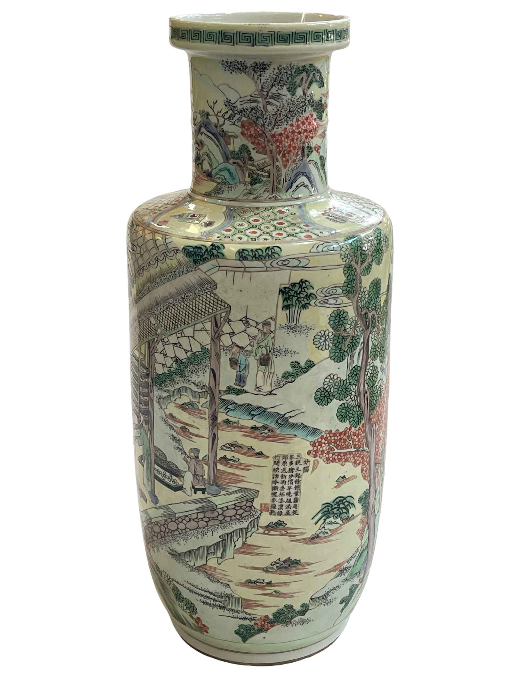 Good Chinese famille verté vase with profuse decoration, six character and blue circle mark, 46cm. - Image 3 of 4