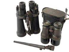 Air Ministry Barr & Stroud binoculars CF41, bayonet and another pair of unmarked cased binoculars.