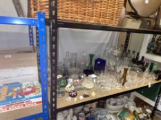 Collection of glassware including bottle, paperweights, etc,