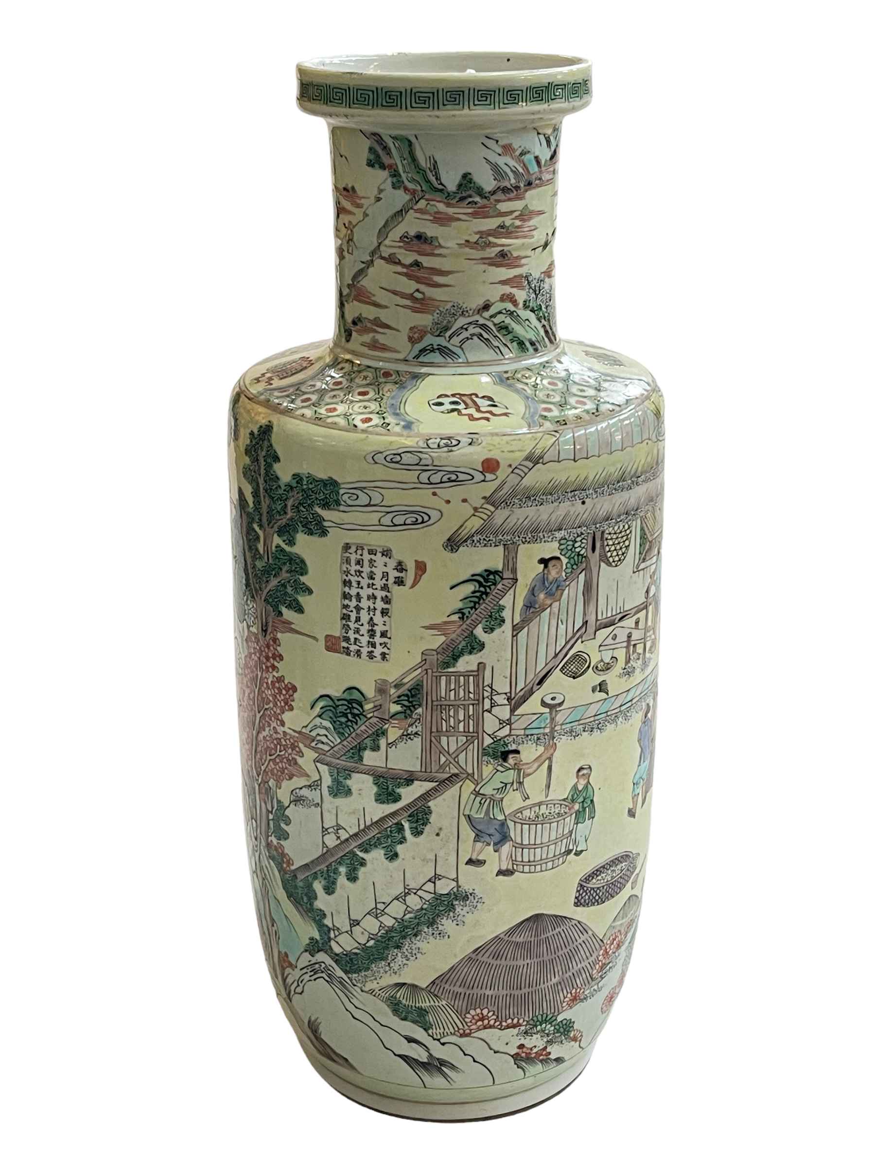 Good Chinese famille verté vase with profuse decoration, six character and blue circle mark, 46cm.