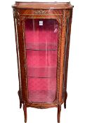 Continental brass mounted bow front vitrine, 142cm by 65cm by 33cm.