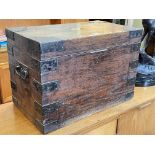 Antique oak and metal bound silver chest, 41cm by 60cm by 35cm.