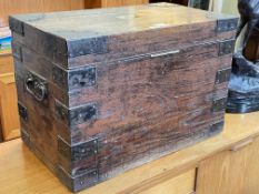 Antique oak and metal bound silver chest, 41cm by 60cm by 35cm.