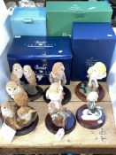 Six owl ornaments including Border Fine Arts, Royal Doulton, Country Artists, etc.