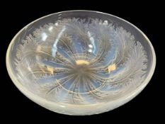 Renee Lalique 'Chicoree' pattern opalescent glass bowl decorated with radiating set of leaves,