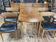 Vintage teak six piece dining suite comprising Long John sideboard, drop leaf table and four chairs.