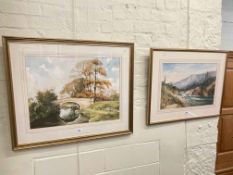 Two signed watercolours, Gypsies Washing, River Scamander, Turkey and Reflections, Newton Grange.