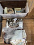 Collection of worldwide coinage including pre 1947 silver coins, banknotes, commemorative crowns,