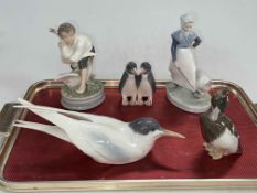 Five pieces of Royal Copenhagen including Squatting Tern, Tufted Duck and Goose Thief.