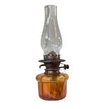 Hinks & Sons Victorian amber reservoir oil lamp, 38cm high.