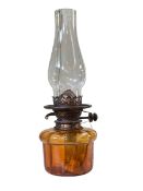 Hinks & Sons Victorian amber reservoir oil lamp, 38cm high.