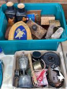 Small quantity of collectables, pair of Japanese vases, wood and other boxes, shields, etc.