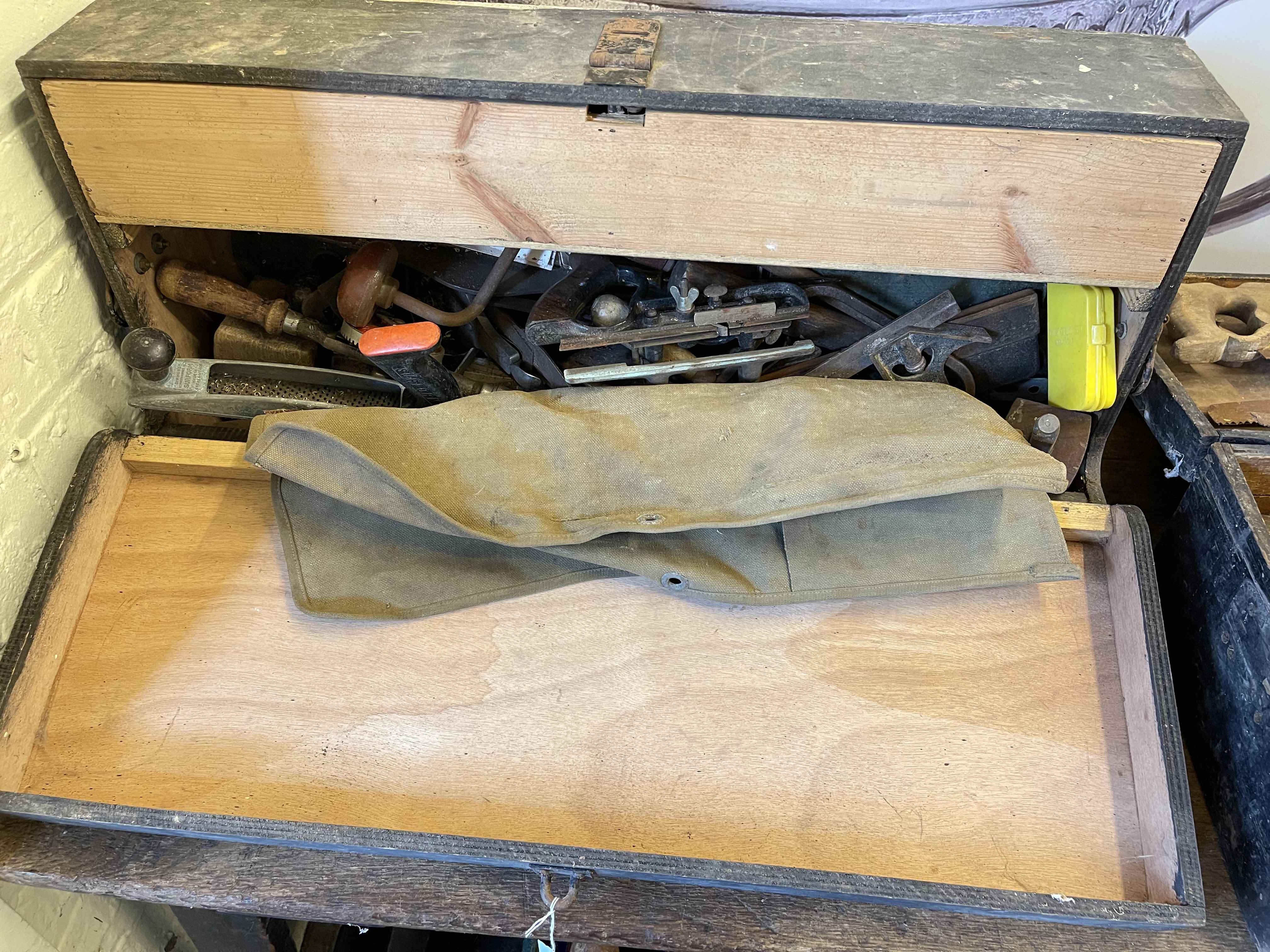 Two joiners tool boxes and large collection of tools, sack barrow, Compound mitre saw, steps, etc. - Image 3 of 4