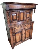 Period style jointed oak court cupboard, 160cm by 116cm by 58cm.