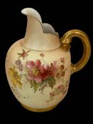 Large Royal Worcester blush jug, 19cm.