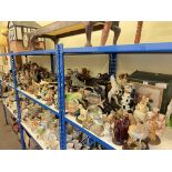 Large collection of pottery figures, animal ornaments, toby jugs, two Doulton character jugs,