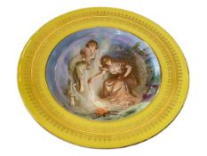 Vienna plate decorated with maidens by open fire, 24cm diameter.