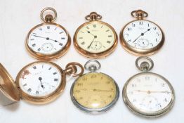 Six gents pocket watches including gold plated Walthams.