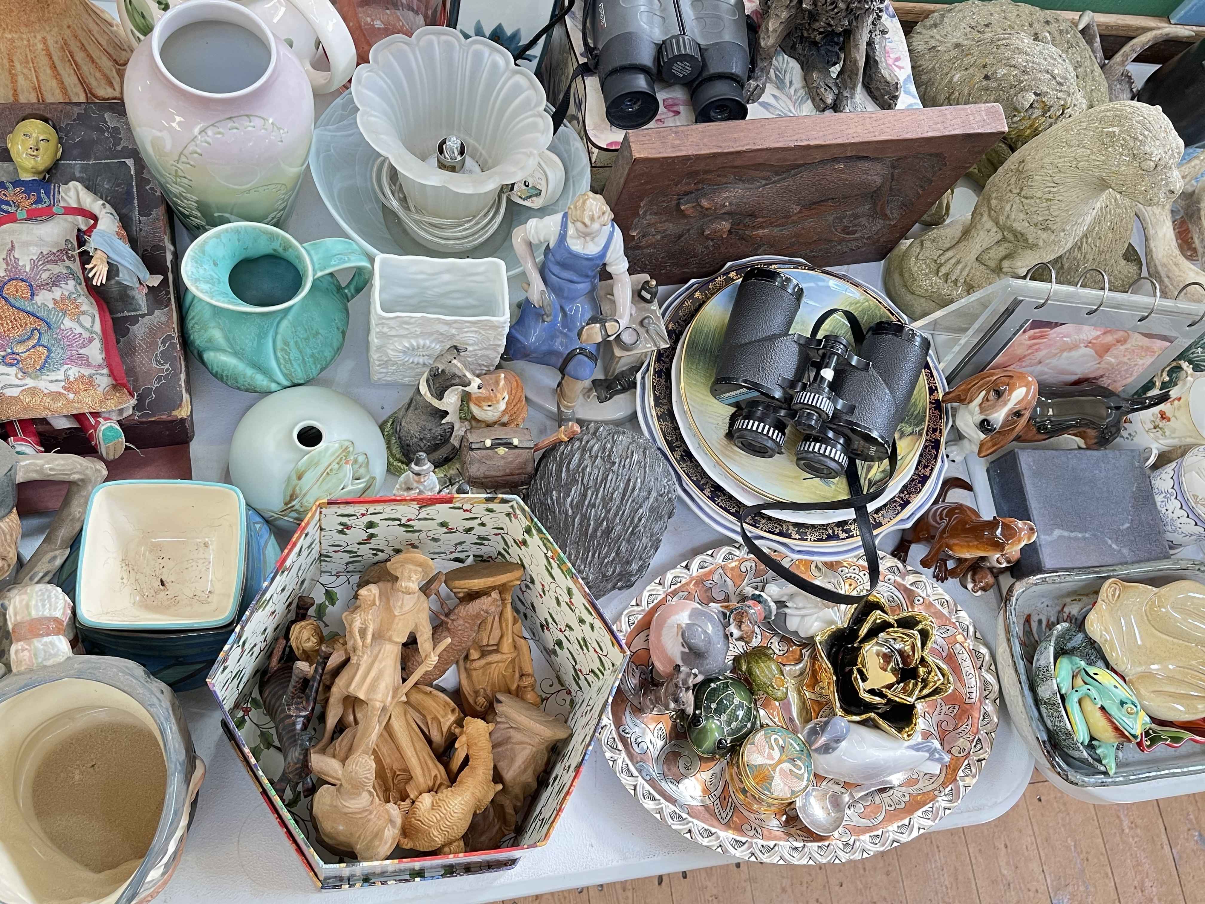 Collection of garden ornaments, toby jugs, Royal Doulton Rondelay, binoculars, plates, dolls etc. - Image 3 of 3