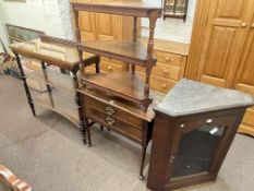 Georgian oak glazed panel door corner wall cabinet, Victorian three tier corner whatnot,