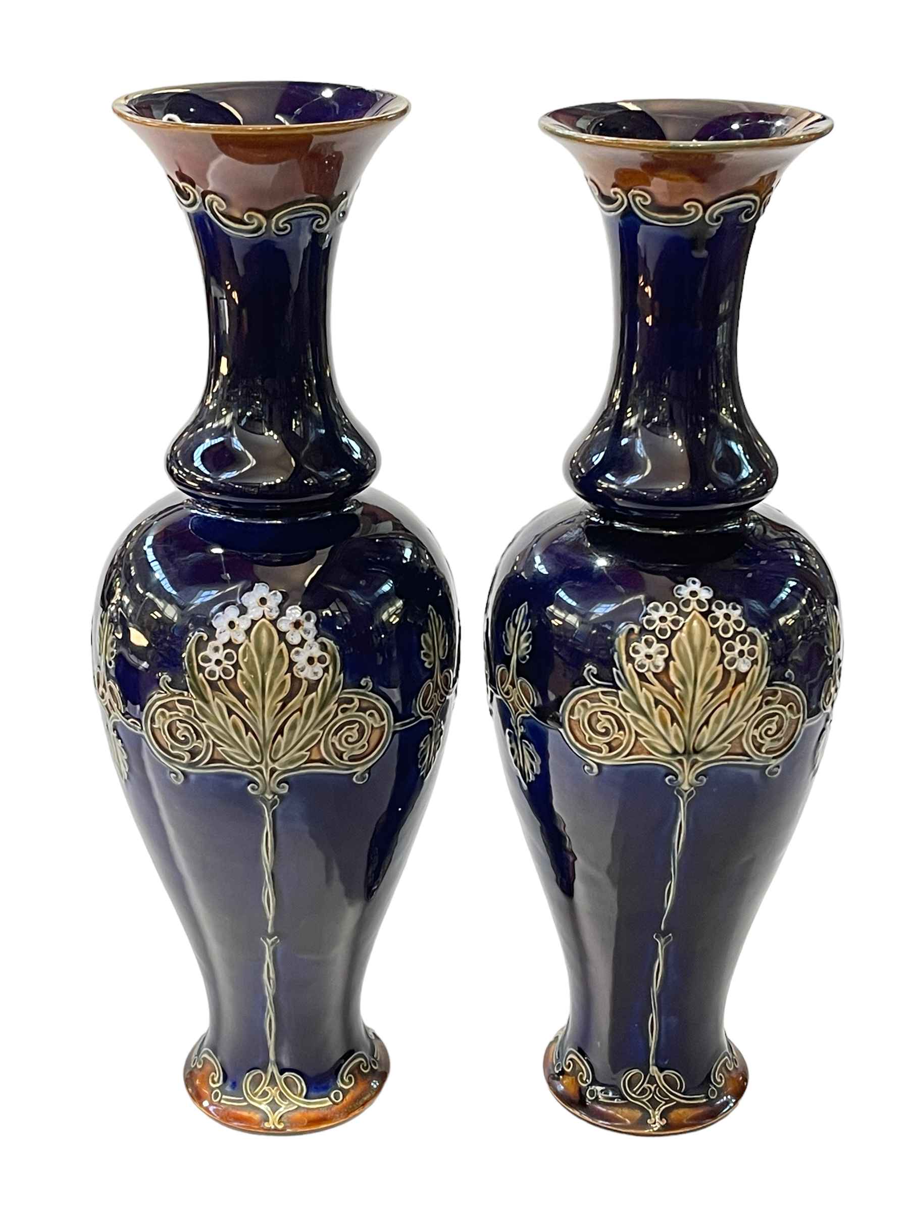 Pair large Royal Doulton blue glazed stoneware vases, 44cm.