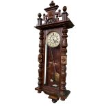 Fattorini & Sons, Bradford, Victorian walnut cased double weight Vienna style wall clock, 118cm.