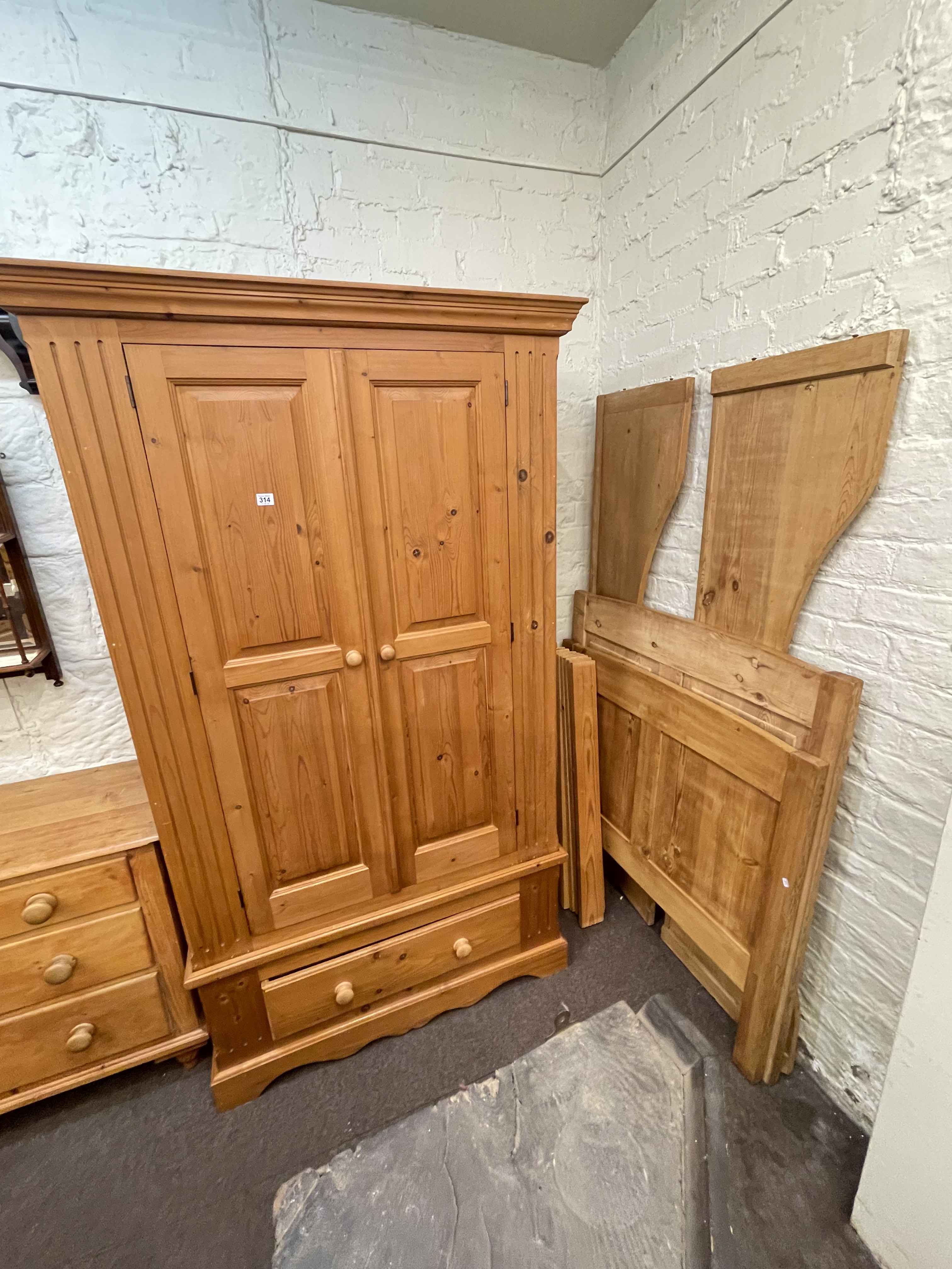 Pine four piece bedroom suite comprising two double door combination wardrobes, - Image 3 of 3