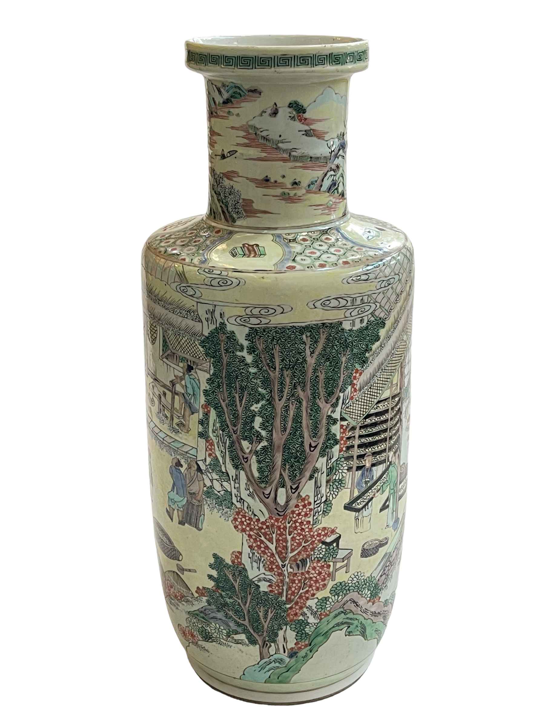 Good Chinese famille verté vase with profuse decoration, six character and blue circle mark, 46cm. - Image 2 of 4