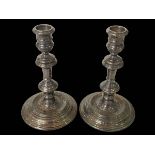 Pair silver loaded candlesticks, London 1962, 16cm.