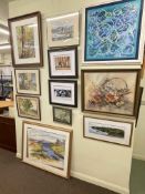 Collection of thirteen various pictures including Landscape watercolours, contemporary oil,