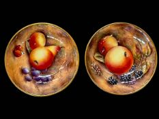 Pair Royal Worcester fruit painted small dishes, signed PM Platt, 7.5cm.