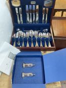 Viners Guild silver plate canteen of cutlery and Elkington Salt and Pepper cellars.