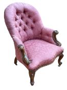 Victorian mahogany ladies chair with serpentine front seat.