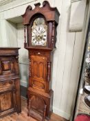 Antique mahogany 8 day longcase clock having painted nautical phase arched dial,