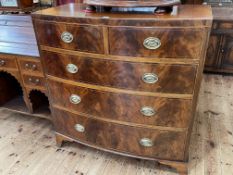 Victorian mahogany and line inlaid bow front chest of two short above three long graduated drawers