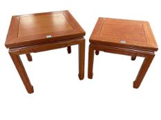 Two Oriental rosewood square section lamp tables, largest 56cm by 56cm by 56cm.
