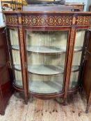 Late 19th Century inlaid mahogany shaped bow front vitrine, 122cm by 105.5cm by 40cm.