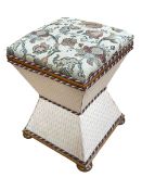 Victorian floral needlework seated stool with waisted centre and bun feet, 48cm by 36cm by 36cm.