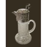 Good quality EPNS mounted claret jug, with cherub decoration and lion finial, 28cm.