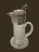 Good quality EPNS mounted claret jug, with cherub decoration and lion finial, 28cm.