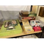 Collection of postcards, Subbuteo, board games, Itek 3D goggles, etc.