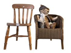 Child's Lloyd Loom chair, child's elm farmhouse chair and teddy.