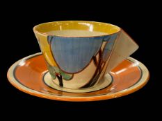 Clarice Cliff conical cup and saucer.