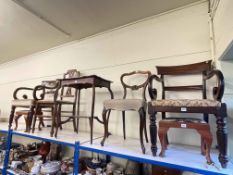 Two Victorian mahogany scroll arm carver chairs, Victorian rosewood side chairs,