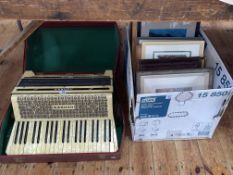 Hohner Accordion in case, chrystoleum, paintings, prints, etc.