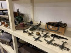 Vintage plane models, Edwardian mantel clock, Sylvac, metalwares, etc.