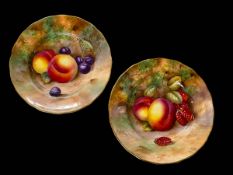 Pair Royal Worcester fruit painted plates signed Moseley, date code for 1938, 16cm diameter.